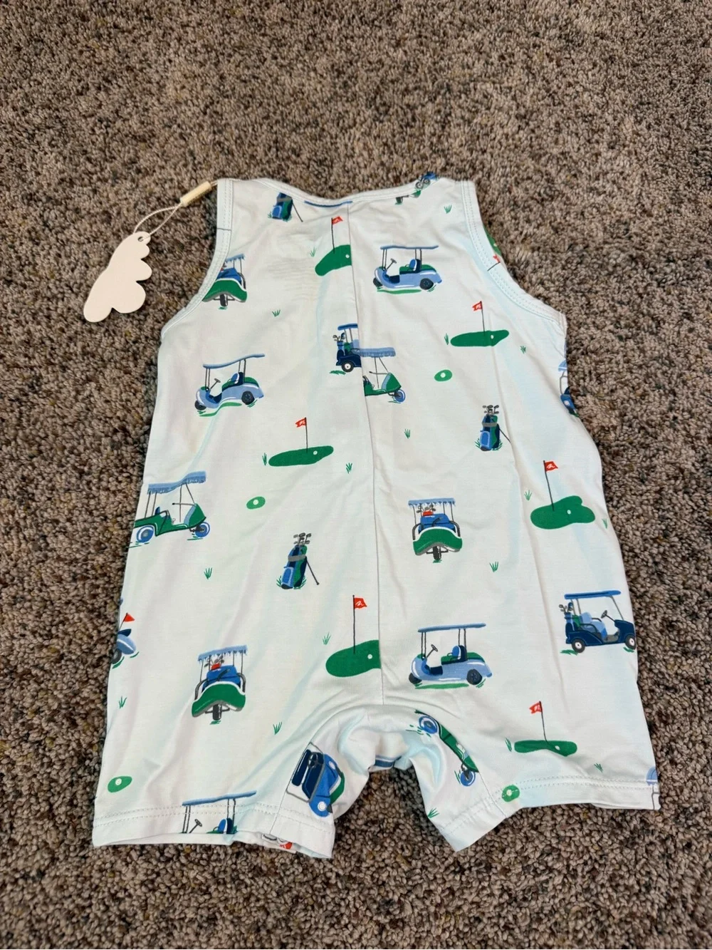 NWT Angel Dear Baby Blue Golf Carts Print Sleeveless Shortie Romper — Size 3/6 M